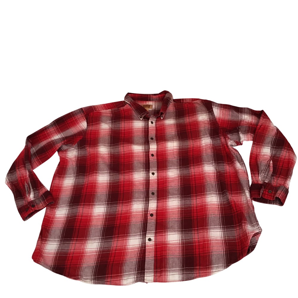 The Foundry Supply Co Mens 4XLT‎ Red White Plaid Flannel Long Sleeve Button Down